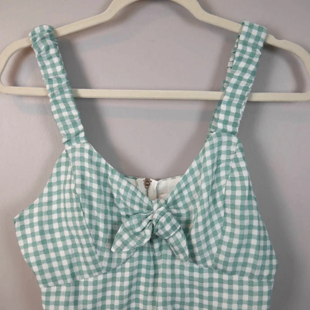 FRANCESCA'S NWT Liza Green Front Tie Gingham Romper Size Medium - Picture 5 of 10